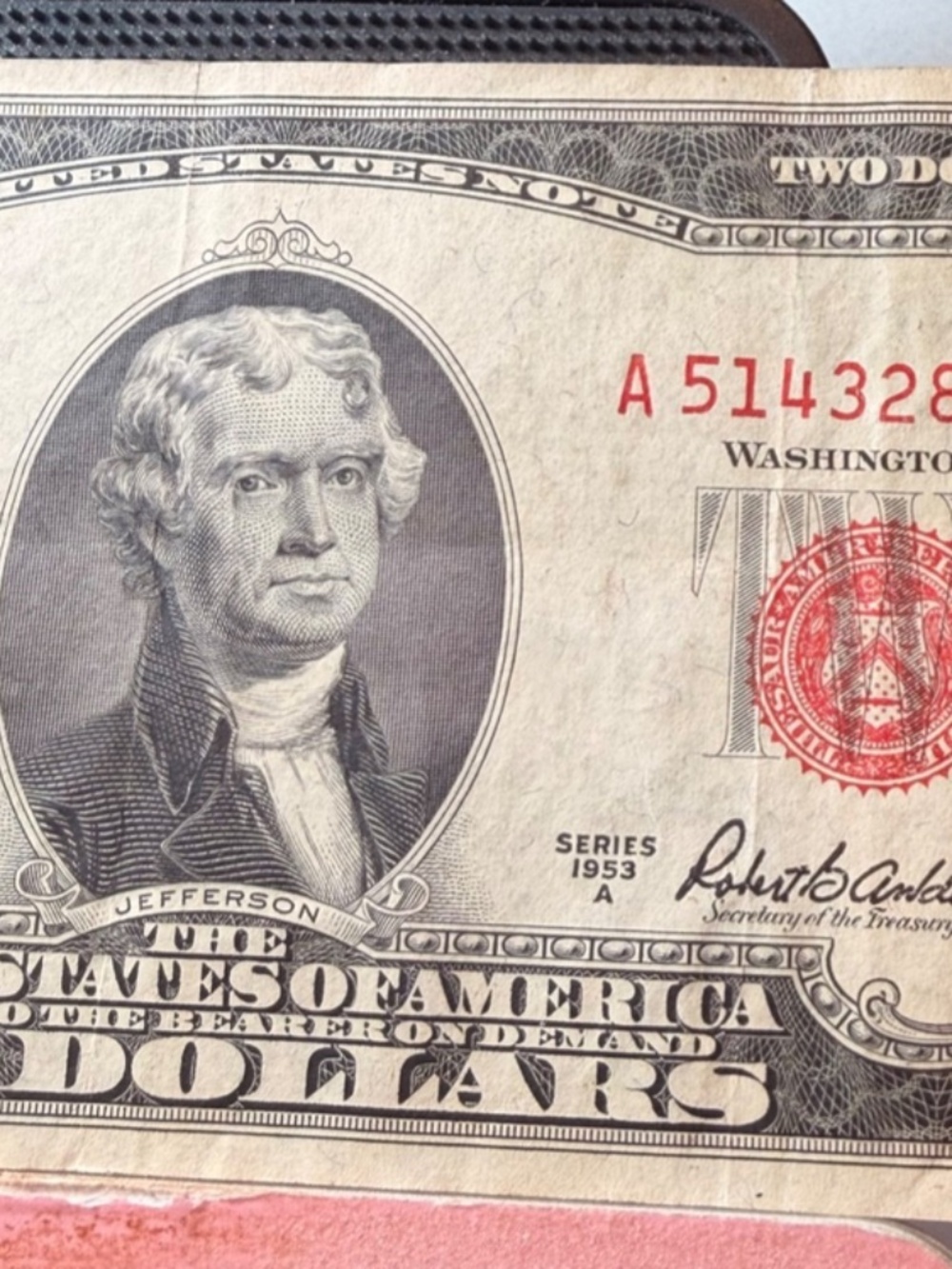 1953C $2 Red Seal Miscut Error Ser #A 51432855 A #206185737771 - Picture 7 of 8